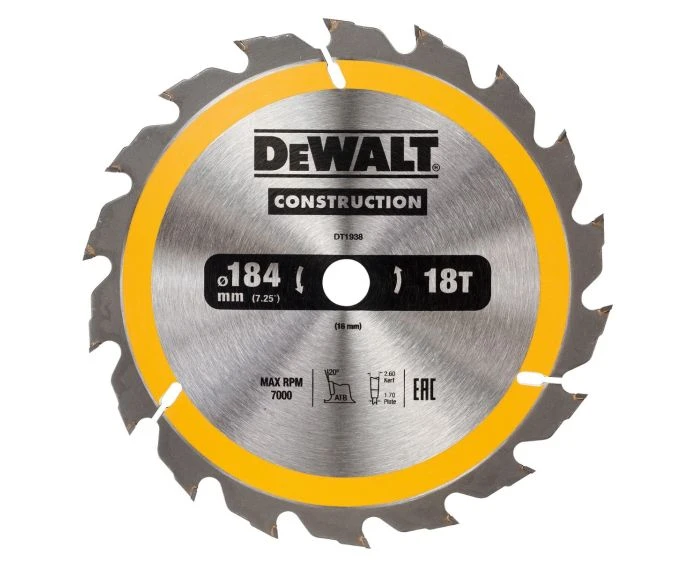 DeWalt DT1938-QZ Construction 184mm x 16mm 18T Circular Saw Blade
