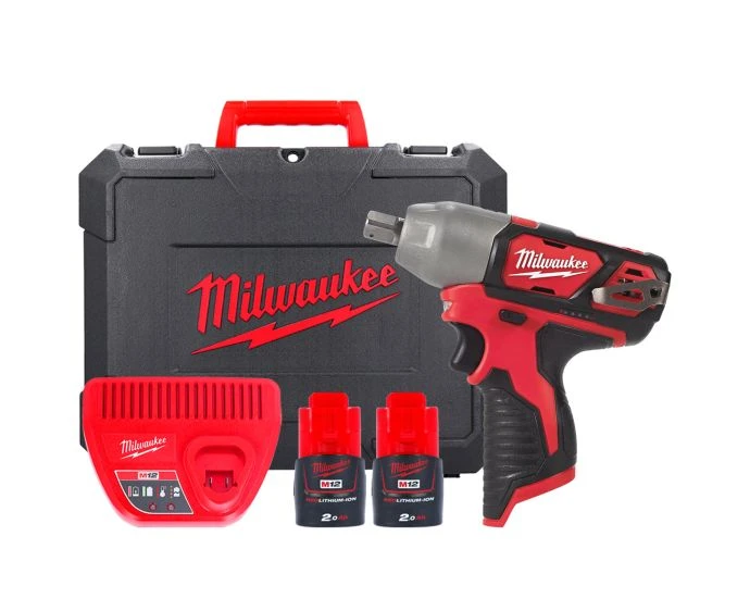 Milwaukee M12BIW12-202C 12V M12 Sub Compact Impact Wrench 1/2″ With 2 x 2.0AH Batteries, Charger & Case