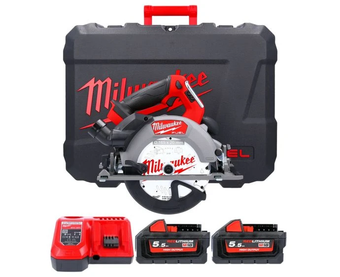 Milwaukee M18FCSDC165-552C M18 Fuel Deep Cut Circular Saw 165 mm With 2 x 5.5Ah Batteries, Charger & Case