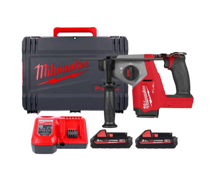 Milwaukee M18FHAC16-302X 18V M18 16mm FUEL Cordless Brushless SDS Plus Rotary Hammer Drill With 2 x 3.0Ah High Output Batteries, Charger & HD Carry Case