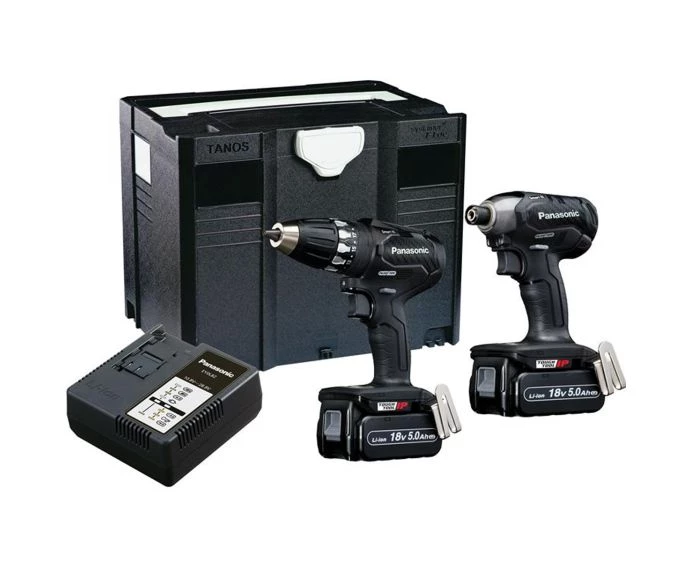 Panasonic PANC231LJ 18V Cordless Brushless Smart Drill Driver & Impact Driver Twin Pack With 2 x 5.0Ah Batteries, Charger & Case