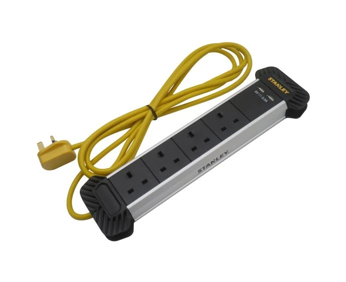 Stanley 4-Gang + 2 USB Powerboard with Cable Management 3m