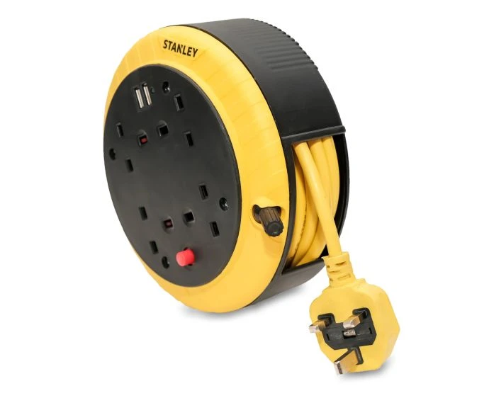 Stanley 5m Cable Reel 240V 13A 4-Socket with 2 USB