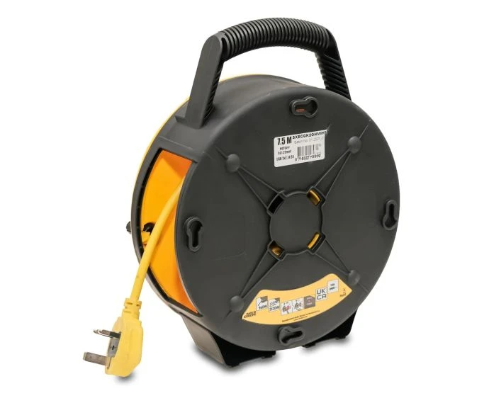 Stanley 240V 13A Semi-Enclosed 7.5m Cable Reel 4-Socket with 2 USB