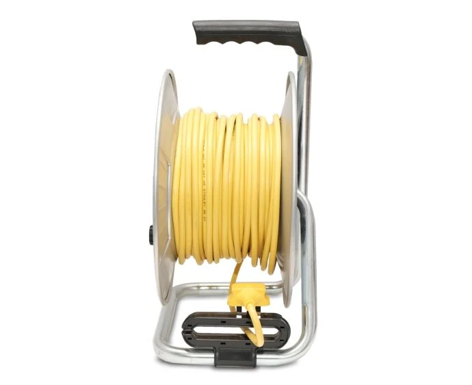Stanley 240V 13A Open Metal Drum 25m Cable Reel 4-Socket with 2 USB 