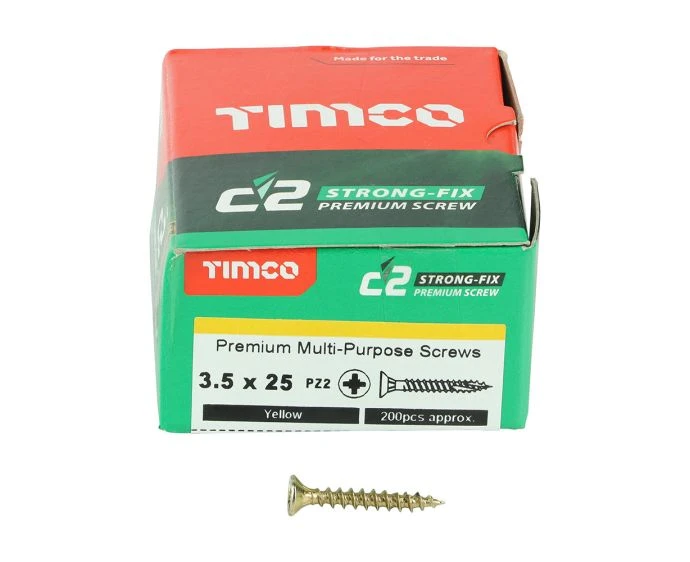 TIMCO C2 Strong-Fix Multi-Purpose Premium Countersunk Gold Woodscrews - 3.5 x 25 - Pack of 200 Pieces | B2604