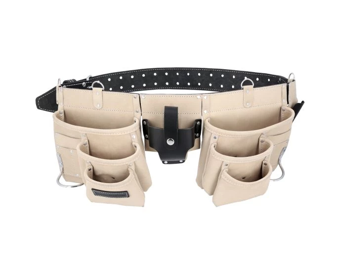 TOUGH MASTER Suede Tool Pouch Belt Apron Multi Pocket with 2 Hammer Loops & Tape Holder - 1.6 Metres (TM-154SP)