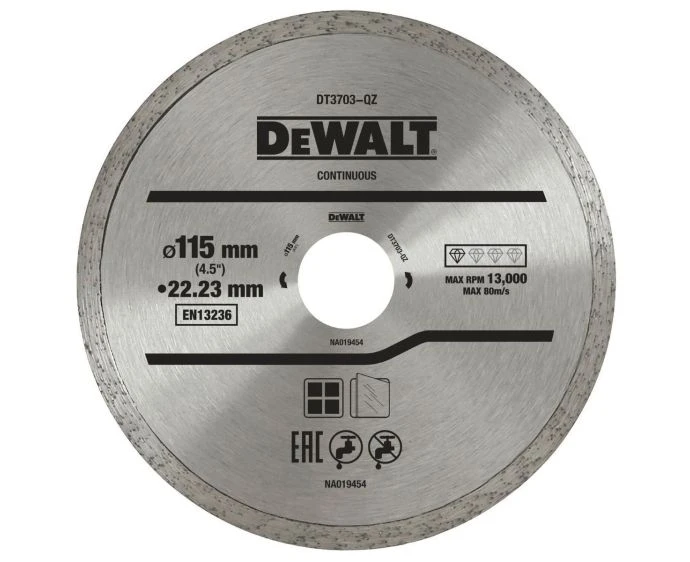 DeWalt DT3703-QZ 115mm x 22.23mm Continuous Rim Diamond Cutting Disc