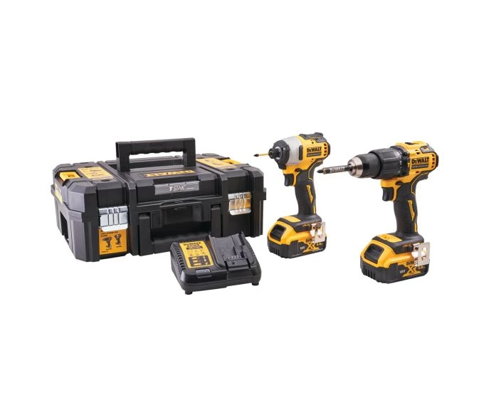 Dewalt XMS24DEWPACK 18V Cordless Brushless Combi Drill & Impact Drill Twin Pack With 2 x 5.0Ah Batteries, Charger & TSTAK Case